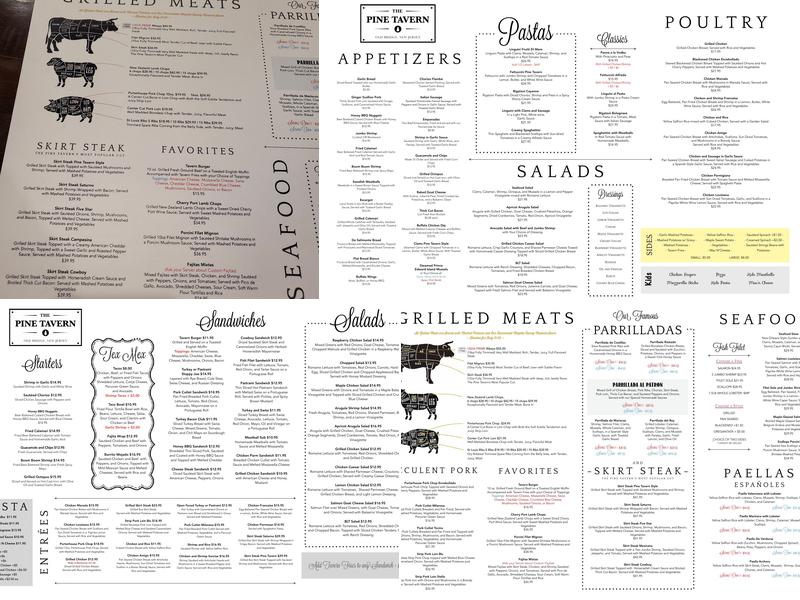 The Pine Tavern Menu