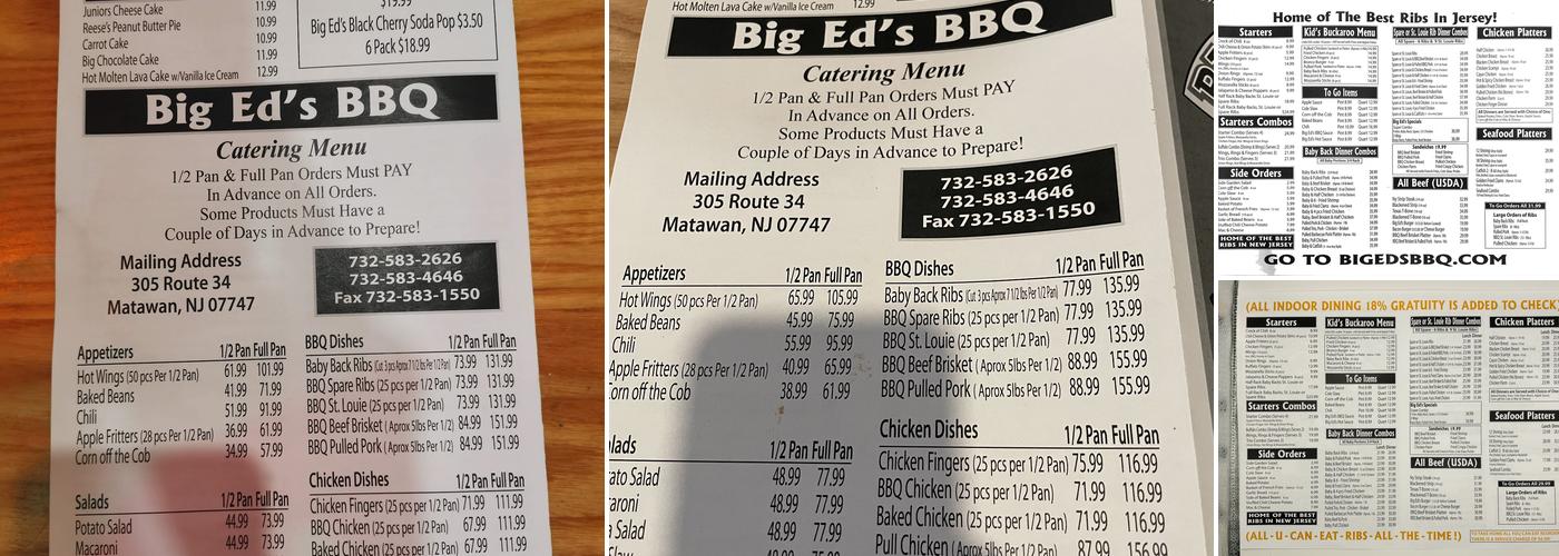 Big Ed's Barbecue Menu