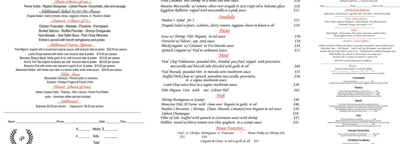 Pauline's Italian Cuisine Menu