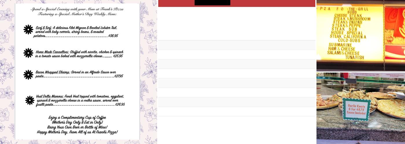Frank's Pizza Menu
