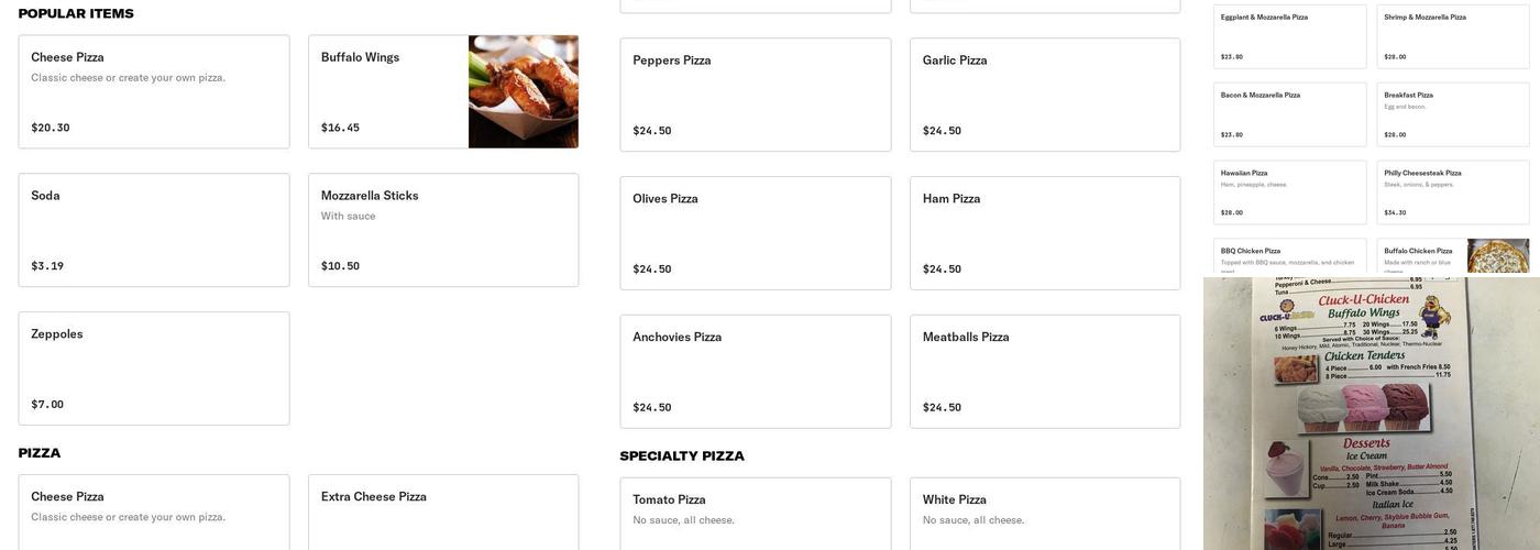 Pizza Town Pizzeria Menu