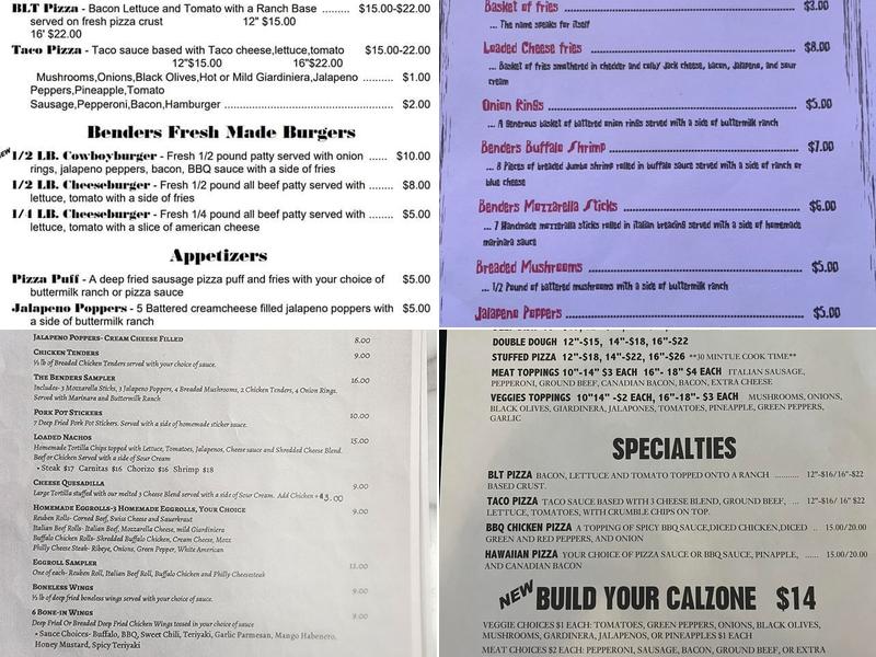 Benders Bar And Grill Menu