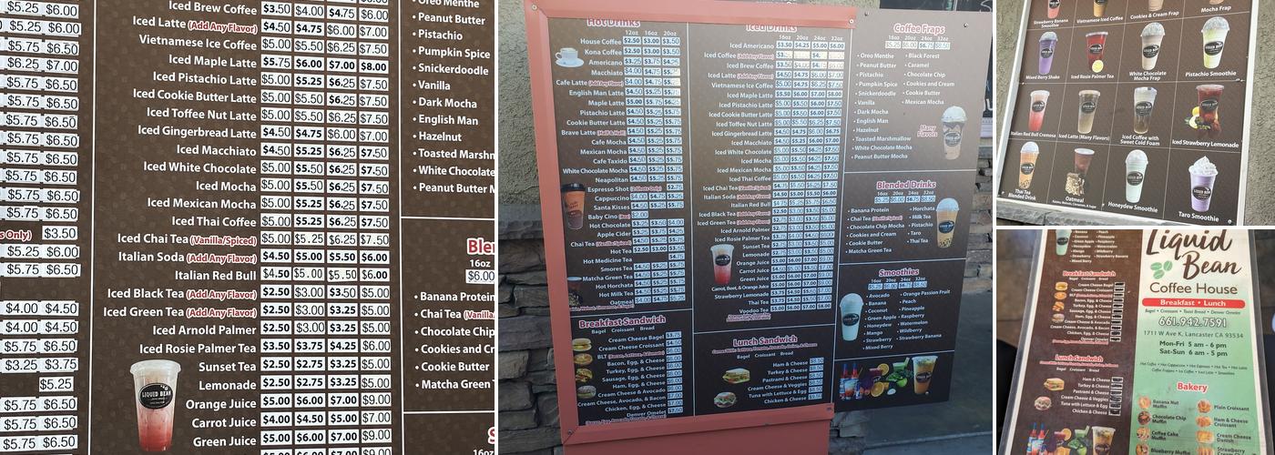 Liquid Bean Coffee House Menu