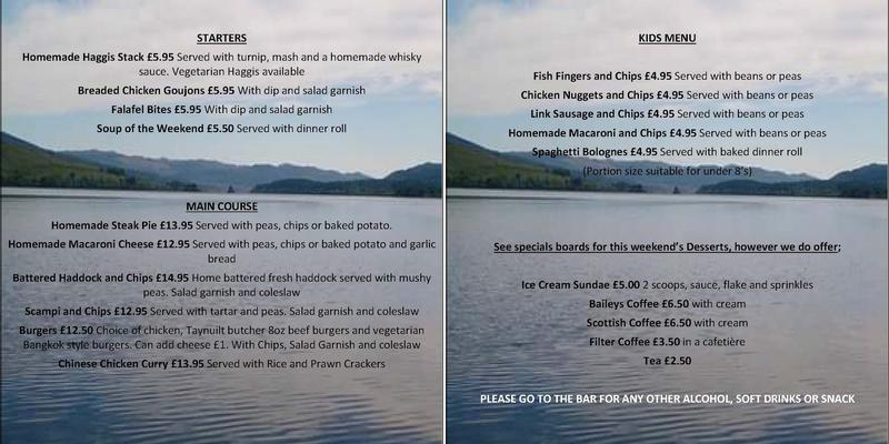 Loch View Restaurant Menu