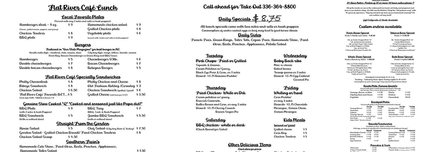 Flat River Cafe Menu