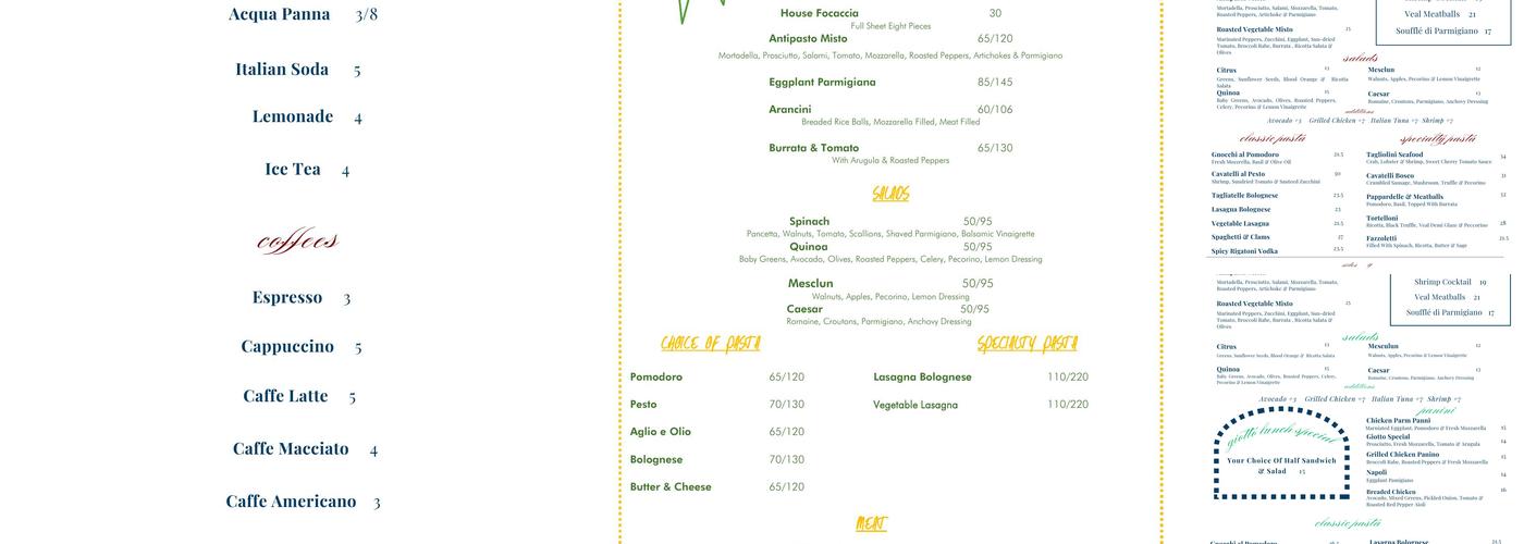 Cafè Giotto Menu