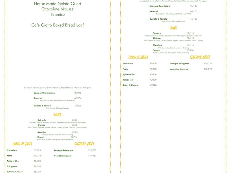 Cafè Giotto Menu