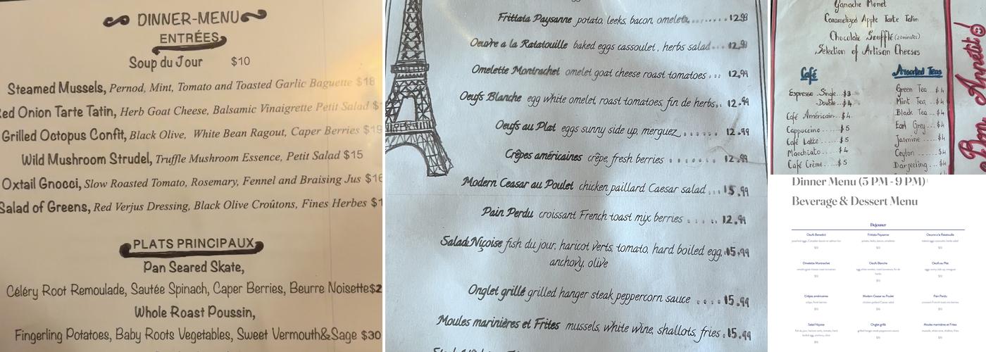 Cafe Monet Menu