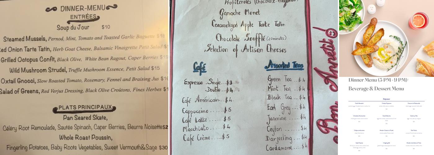 Cafe Monet Menu