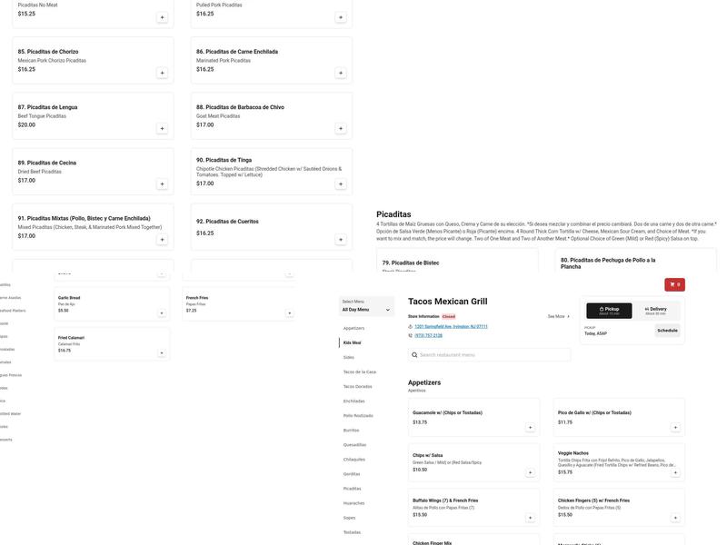 Tacos Mexican Grill Menu