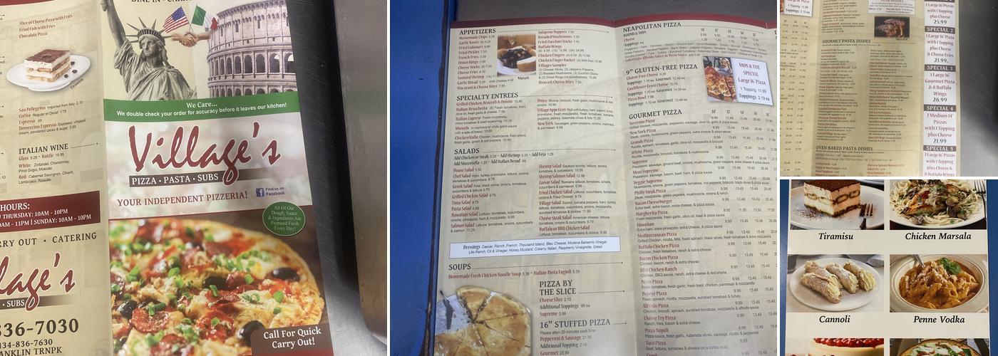 Village's Pizza Menu