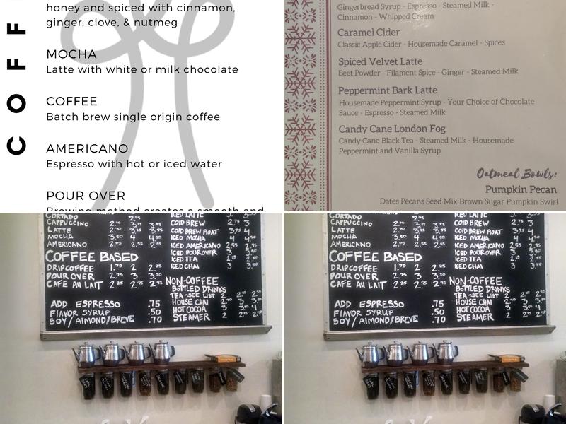 Filament Coffee + Tea Menu