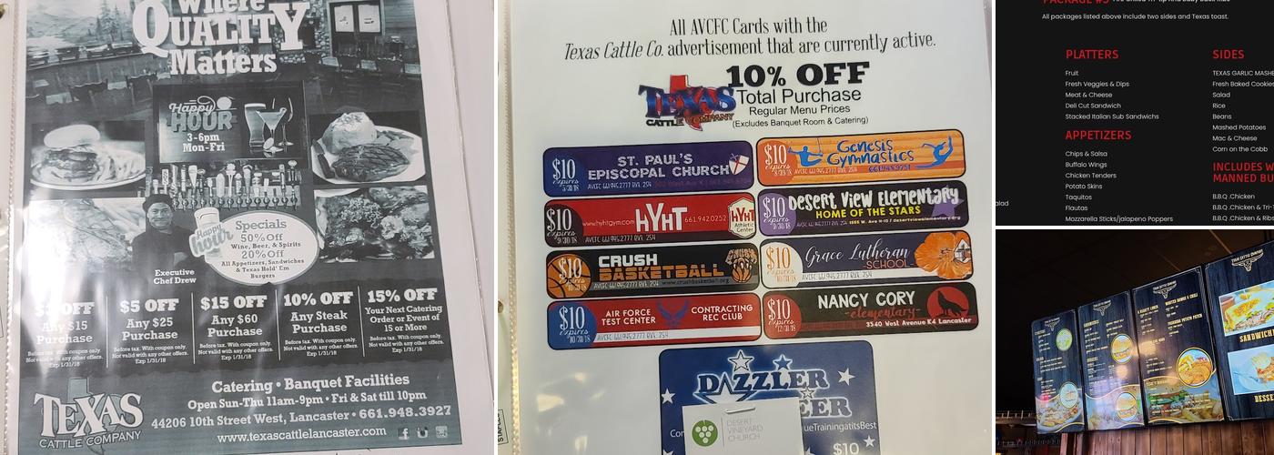 Texas Cattle Co Menu
