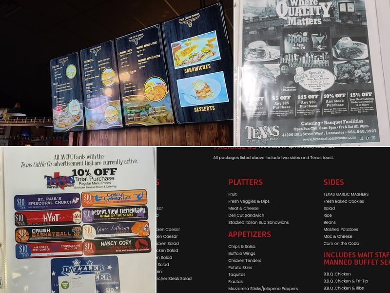 Texas Cattle Co Menu