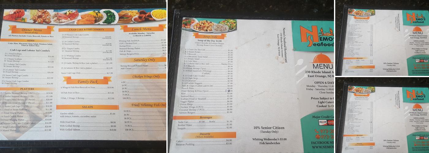 Nemo's Seafood Restaurant Menu
