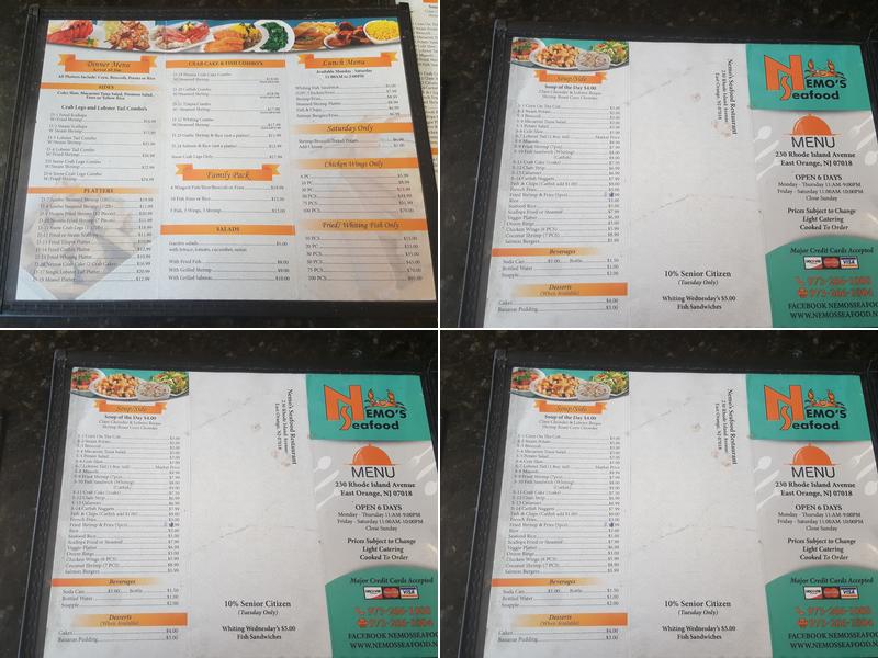 Nemo's Seafood Restaurant Menu