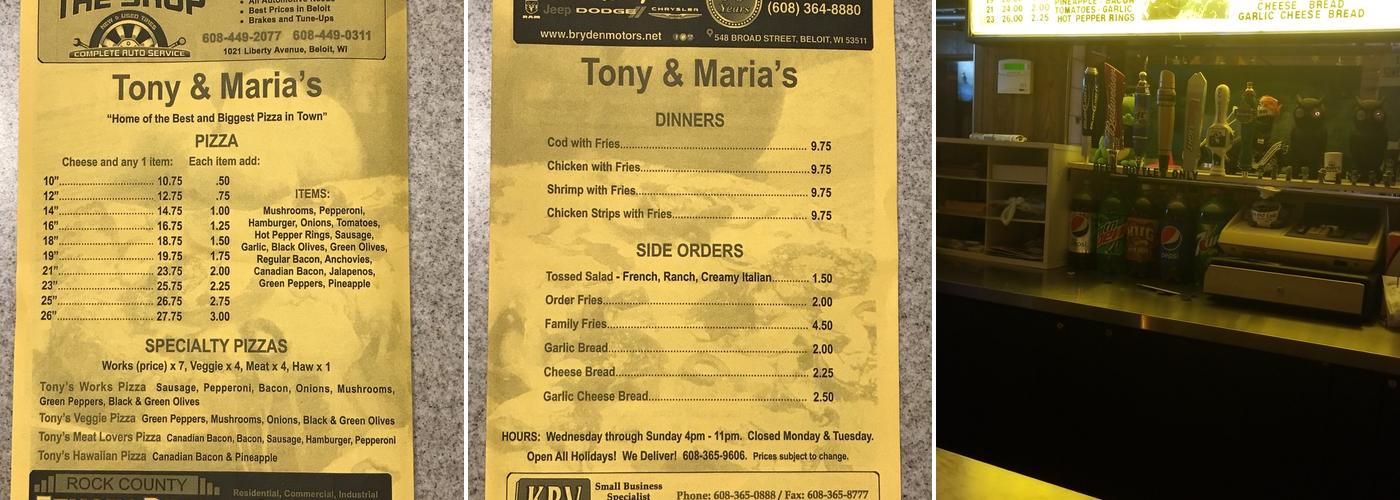 Tony & Maria's Menu