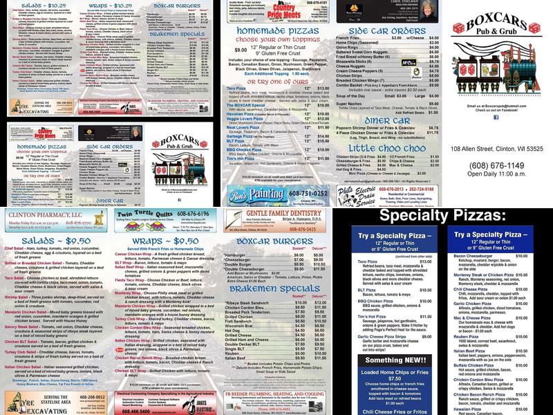 Boxcars Pub and Grub Menu