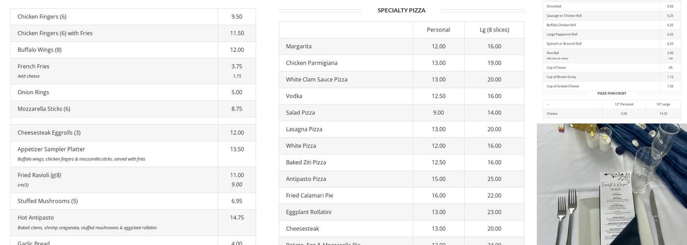 Mona Lisa Pizzeria Ristorante Menu