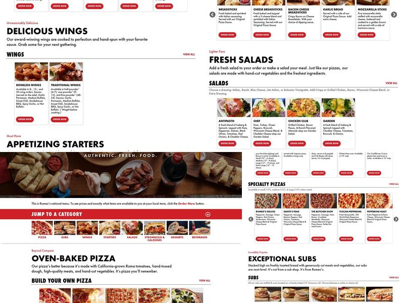 Romeo's Pizza Menu