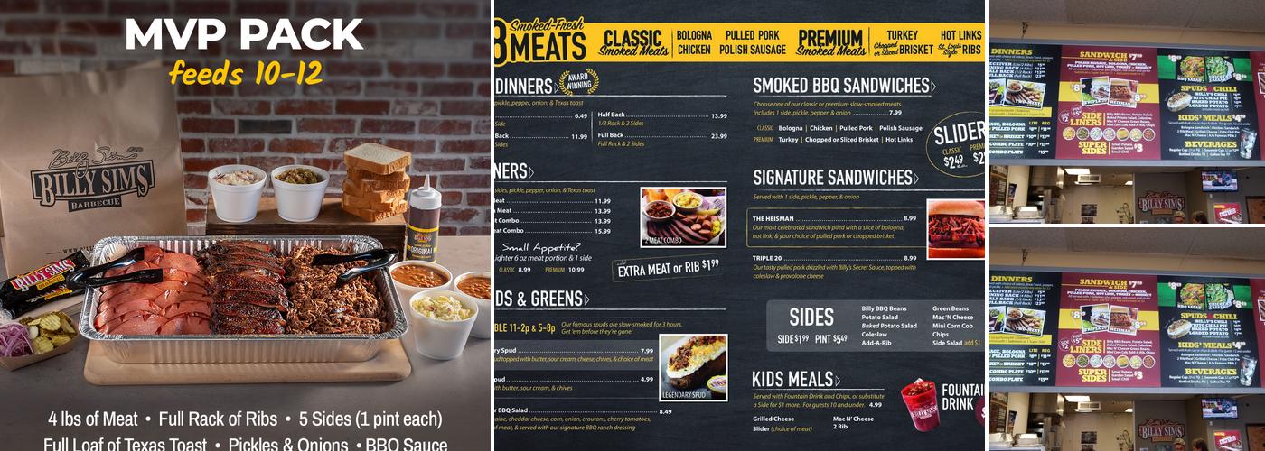Billy Sims BBQ Menu