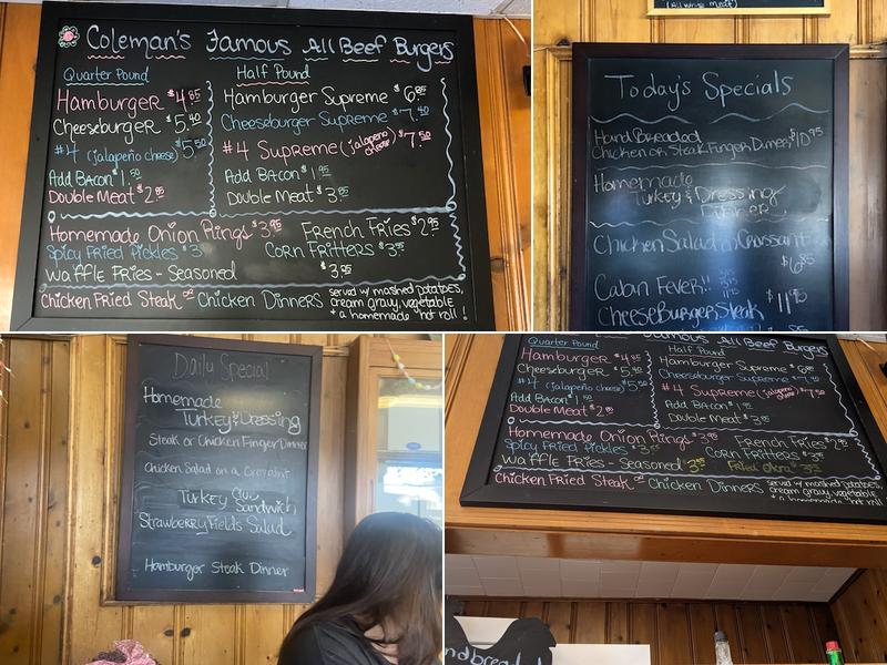 Colemans All Beef Burgers Menu