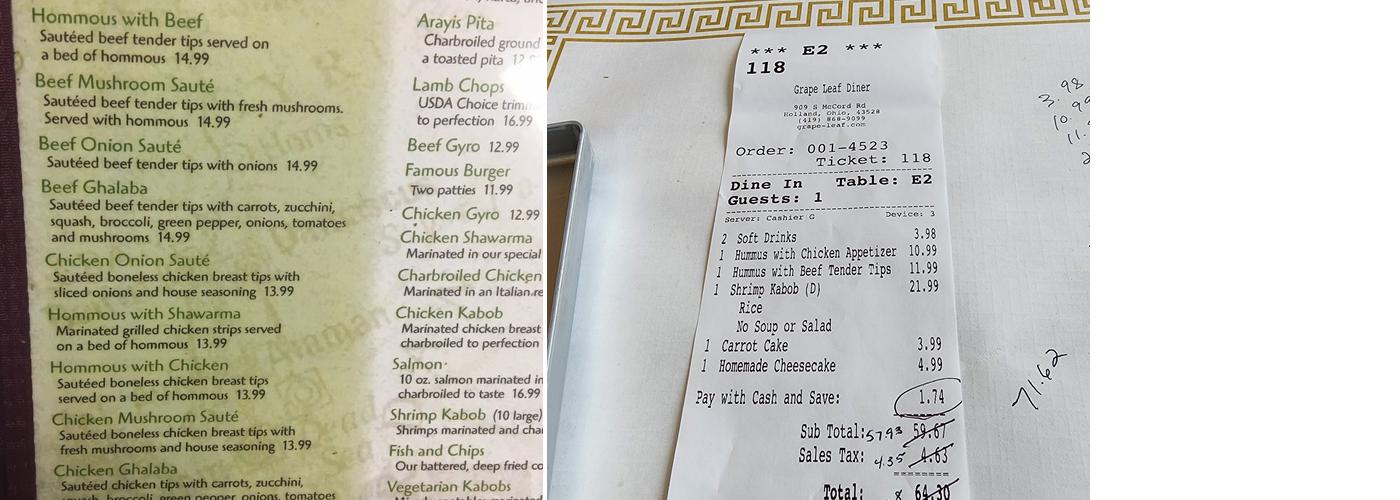 Grape Leaf Diner Menu