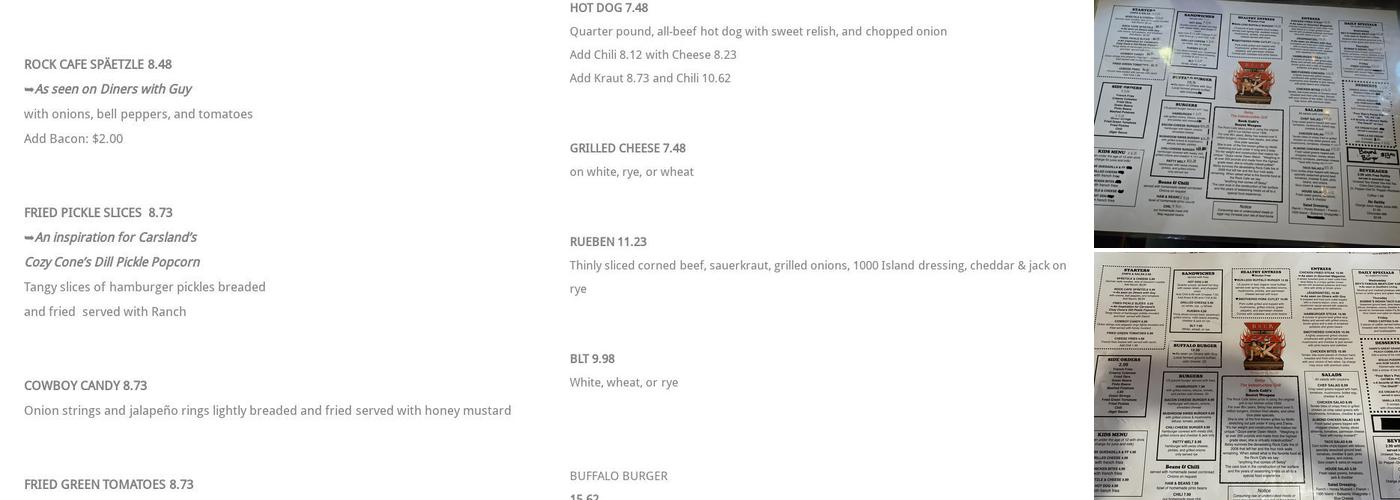 Rock Cafe Menu
