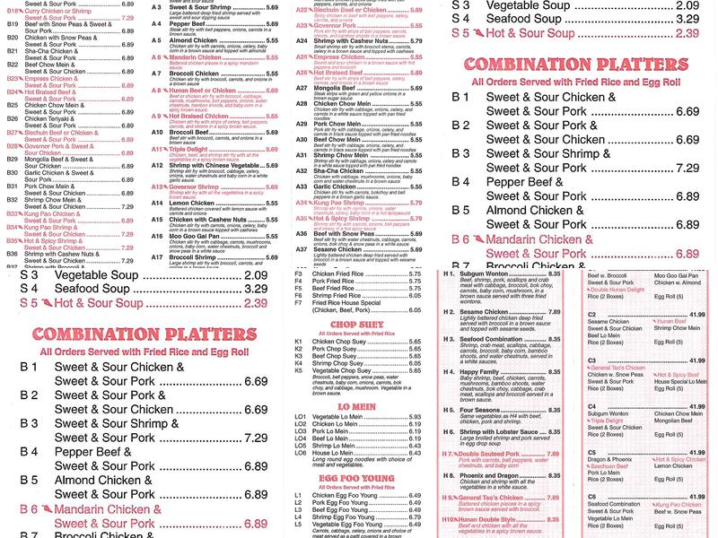 China Restaurant Menu