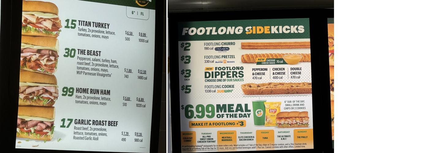 Subway Menu