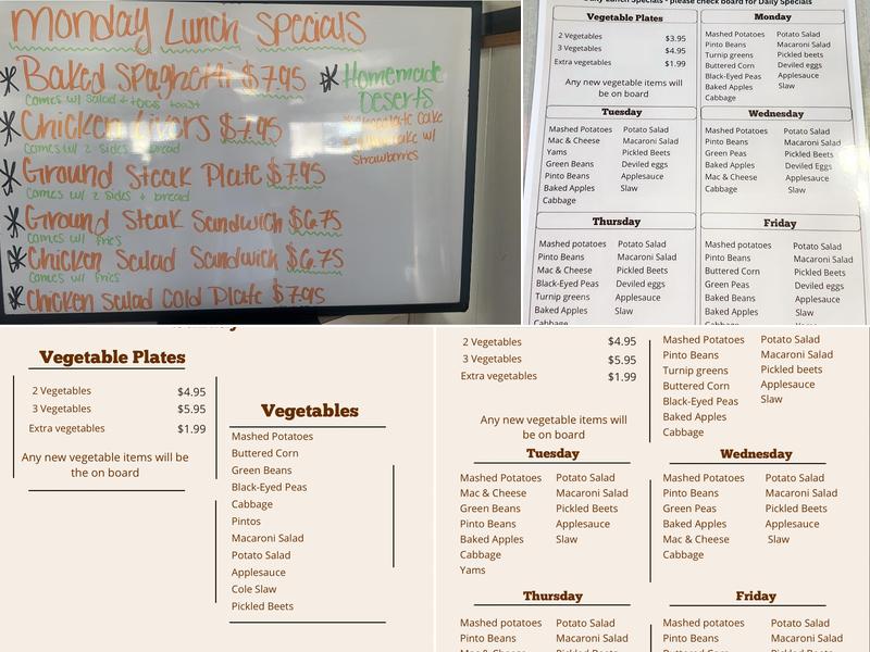 Ocie's Restaurant Menu