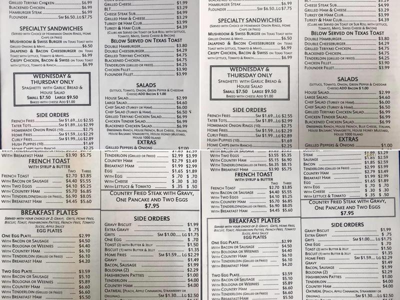 E J's Restaurant Menu
