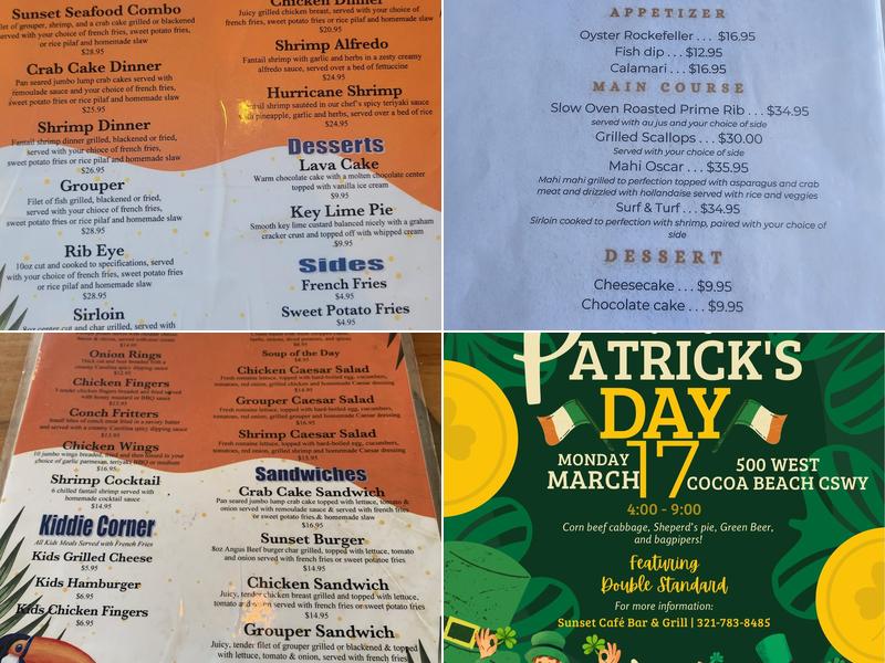 Sunset Cafe' Waterfront Bar & Grill Menu