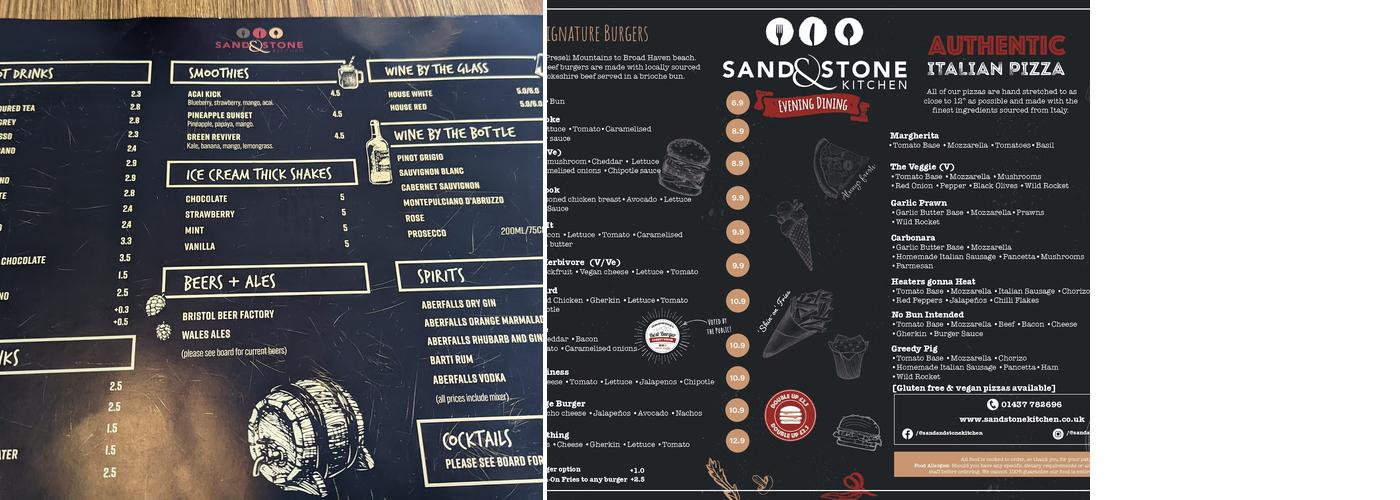 Sand & Stone Kitchen Menu