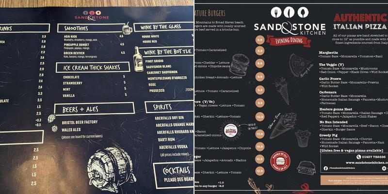 Sand & Stone Kitchen Menu