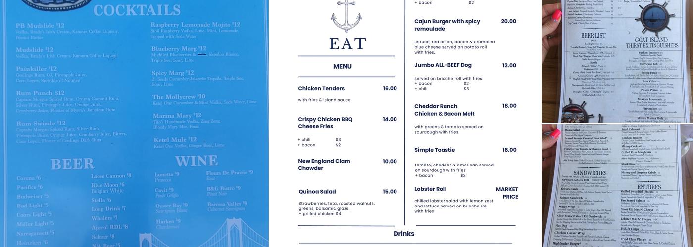 Marina Café & Pub Menu