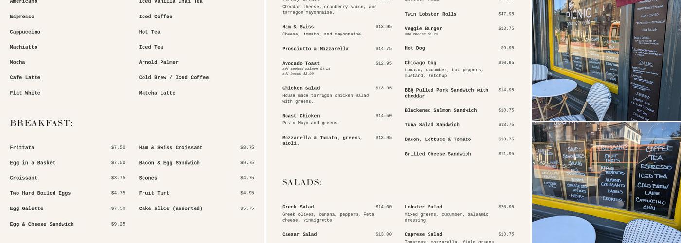 Picnic Café Menu