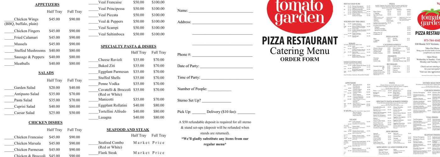 Tomato Garden Pizza and Restaurant Menu