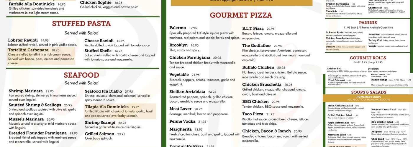 Dominick's Pizzeria Menu
