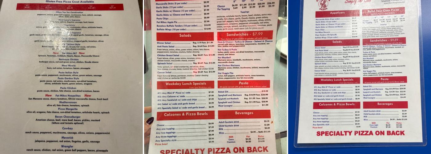 Fat Mikes Pizza Menu