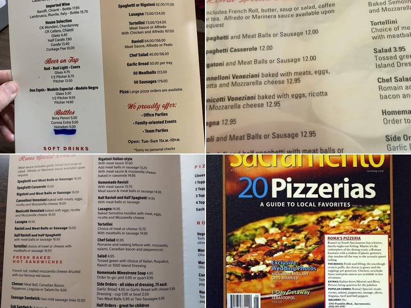 Roma's Pizzeria Menu