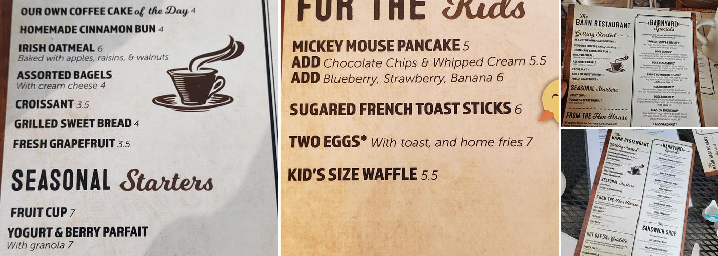 The Barn Restaurant Menu