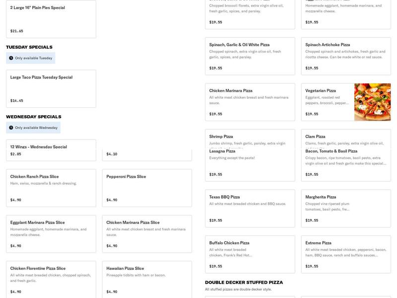 Frank's Pizza & Restaurant Menu
