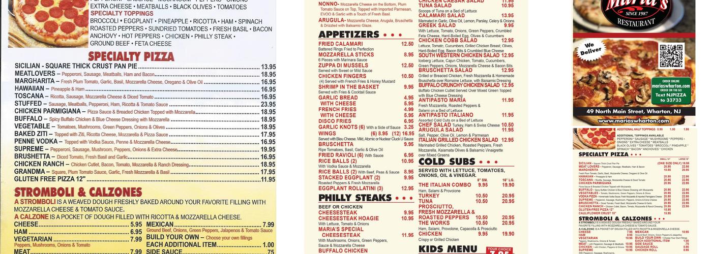 Maria's Pizzeria And Restaurant Menu