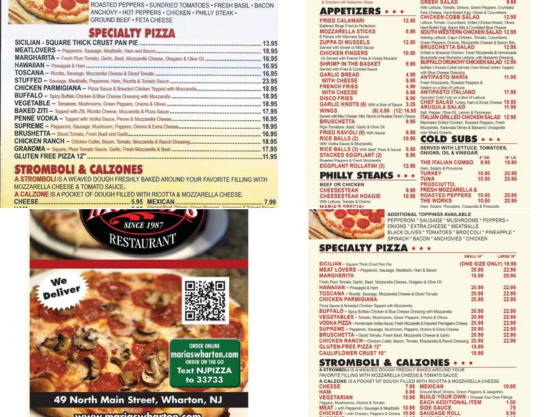Maria's Pizzeria And Restaurant Menu
