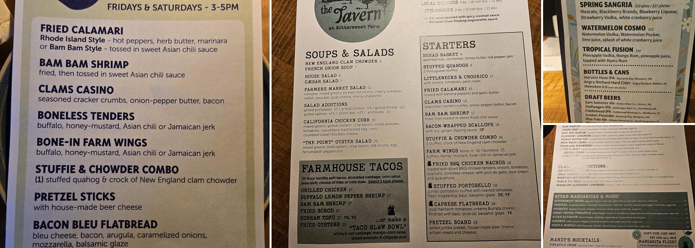 Bittersweet Farm Restaurant and Tavern Menu