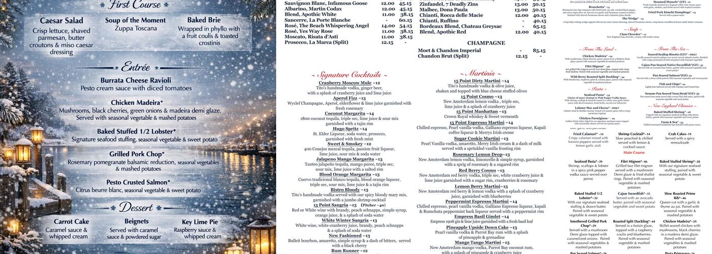 15 Point Road Restaurant Waterfront Dining Menu
