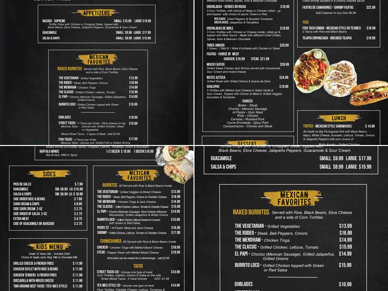 Aztec Authentic Mexican Restaurant Menu