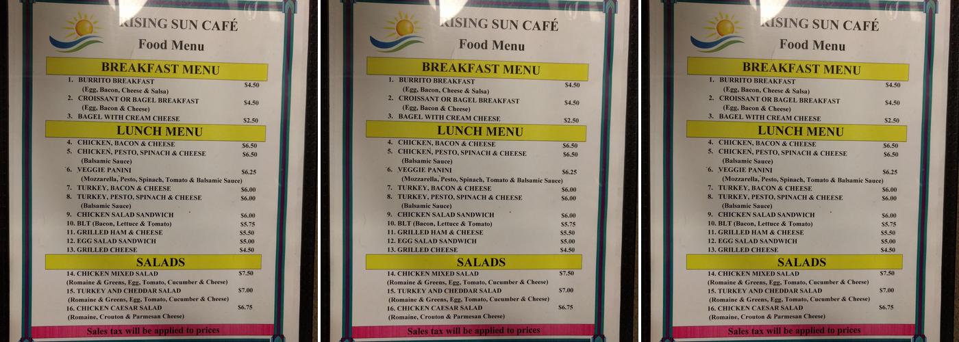 Rising Sun Cafe Menu