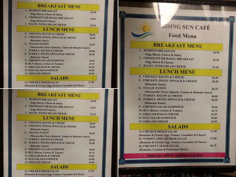Rising Sun Cafe Menu